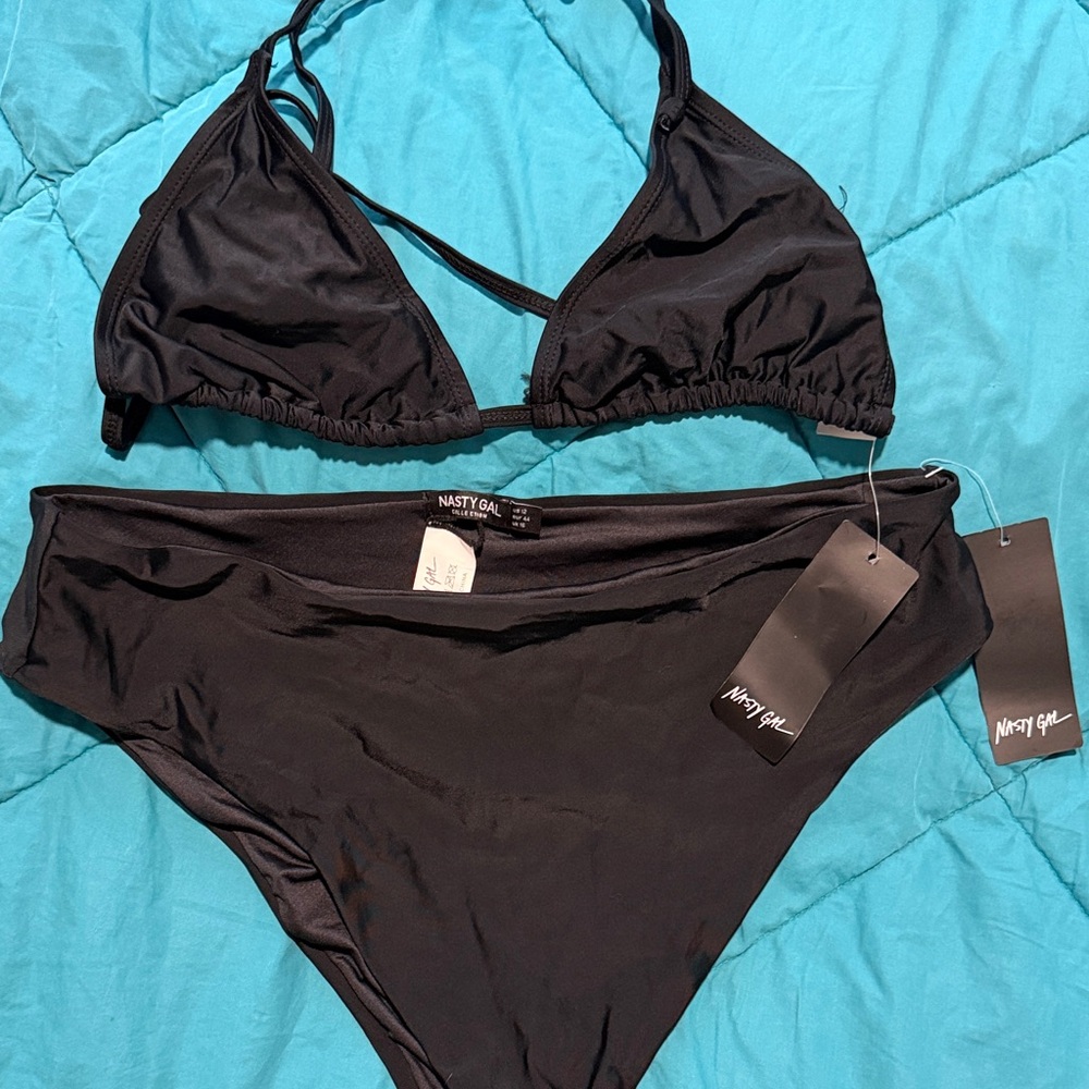Nasty Gal Classic Black Bikini With High Waisted Bottoms